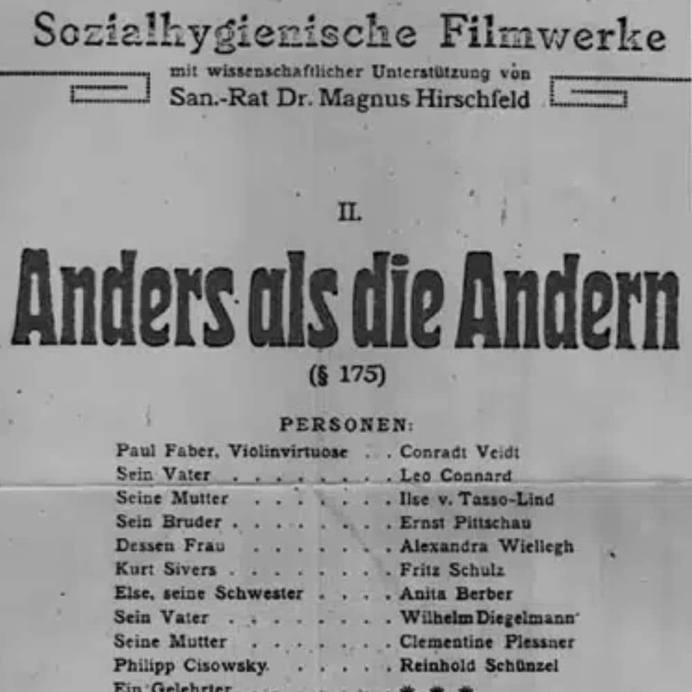 Film poster of "Anders als die Andern" (1920) - first queer feature film in Germany, later censored