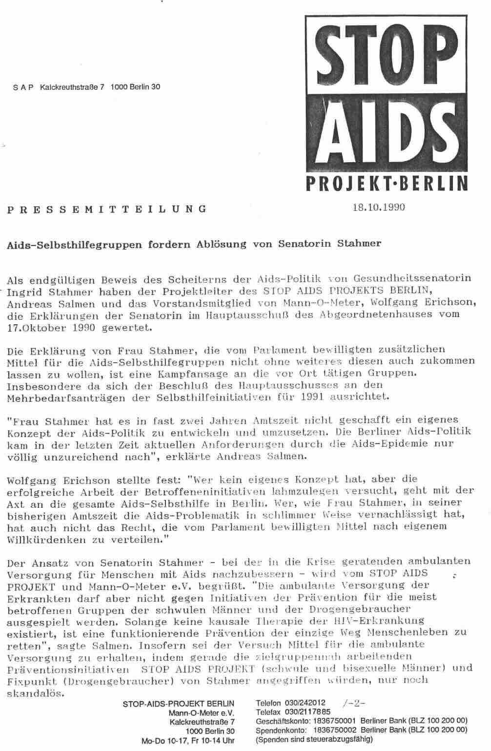 Vorschau Aids-Selbsthilfegruppen fordern – Ablösung Stahmer (1990)