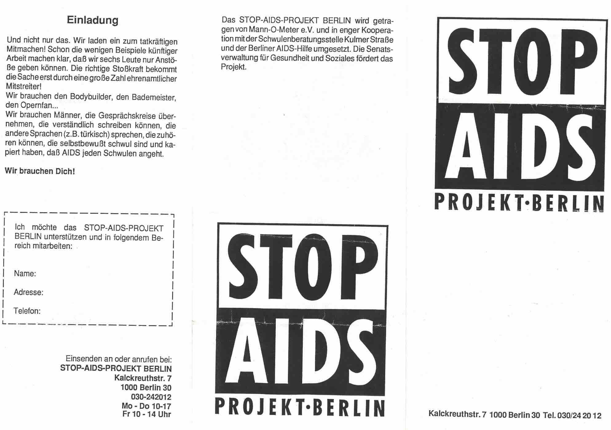Vorschau STOP AIDS Projekt Berlin – Einladung (o. J.)