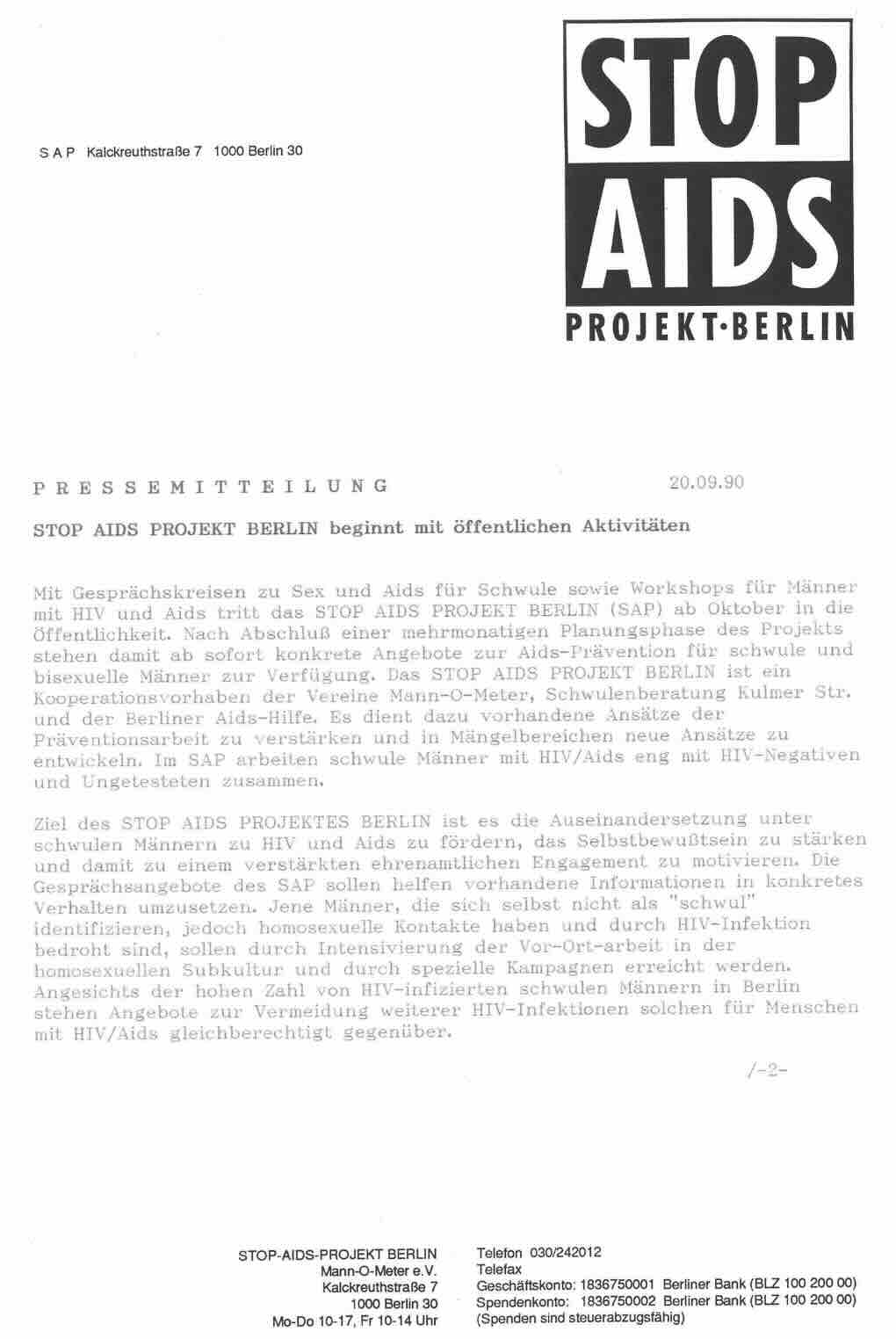 Vorschau STOP AIDS Projekt – Öffentliche Aktivitäten (1990)
