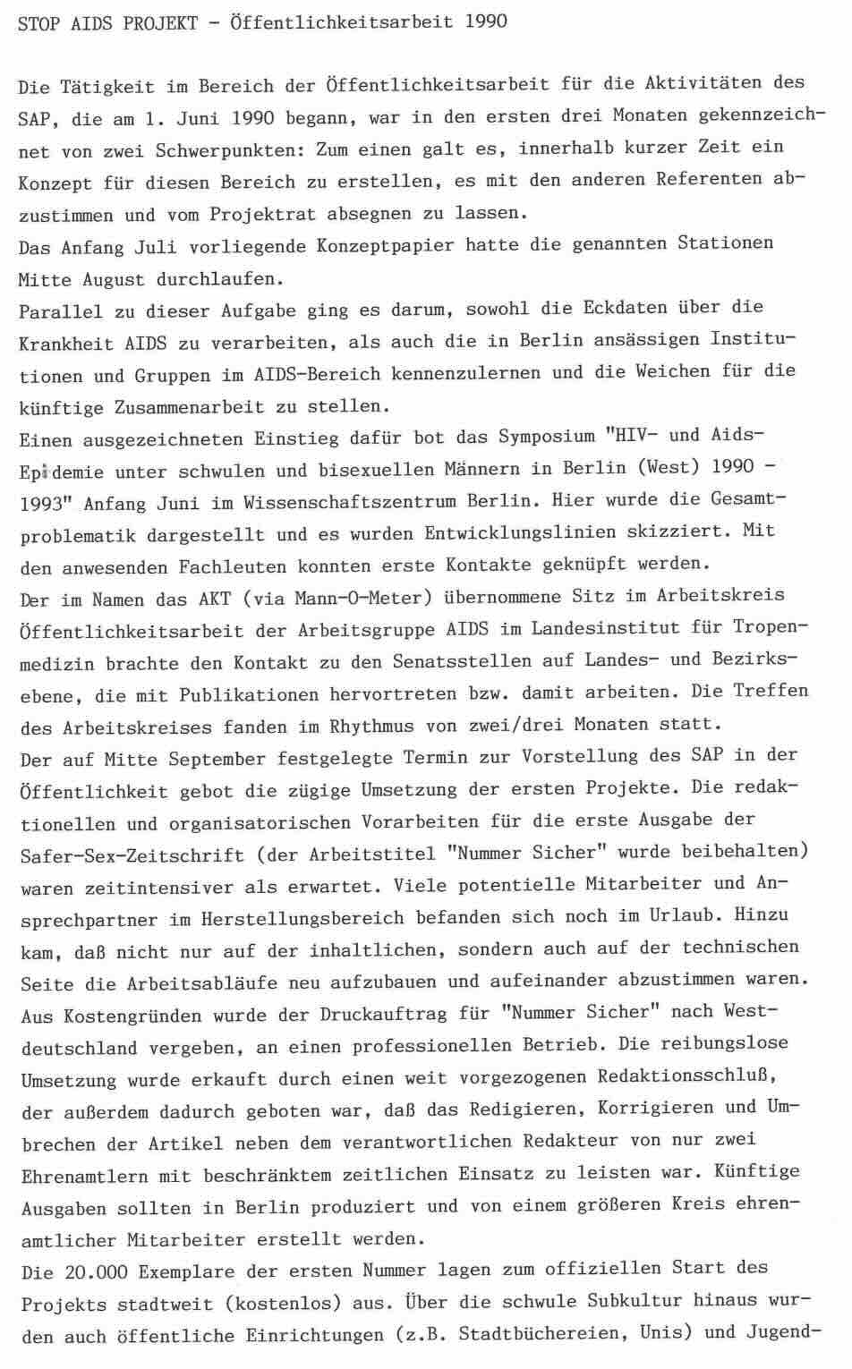 Vorschau STOP AIDS Projekt – Öffentlichkeitsarbeit (1990)