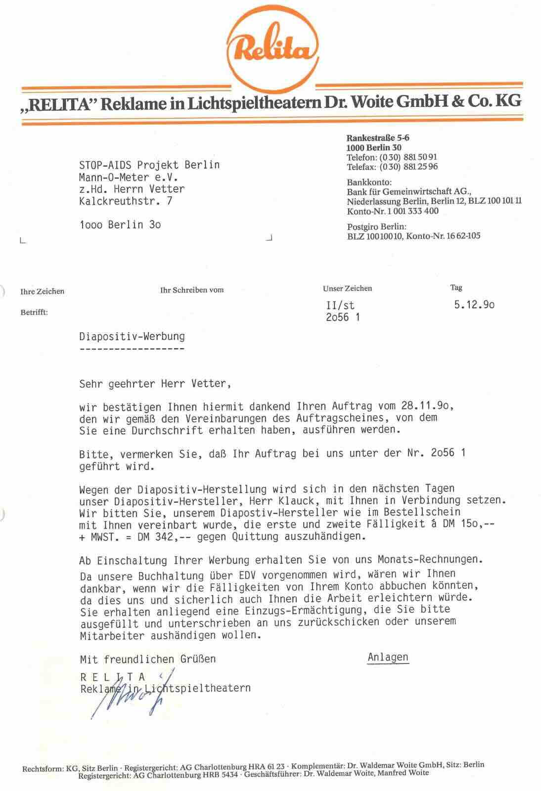 Vorschau STOP AIDS Projekt – Relita Diapositiv Werbung (1990)