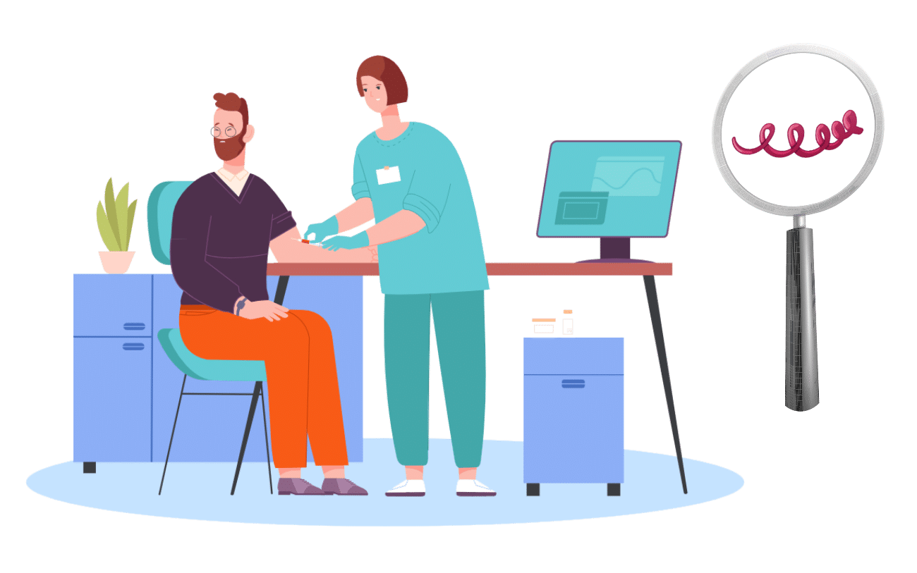 Illustration eines Bluttests auf Syphilis in einer medizinischen Praxis