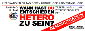Demo gegen Homo- und Transphobie am 17. Mai in Berlin. (Foto: Enough is enough)